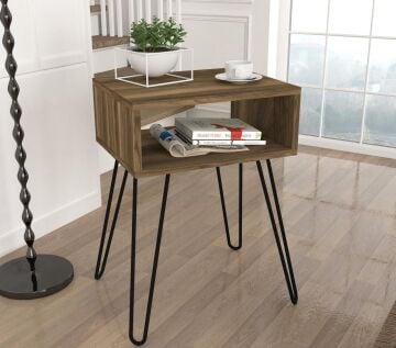 Tuana Metal Ayaklı Yan Sehpa Ceviz