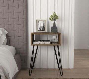 Tuana Metal Ayaklı Yan Sehpa Ceviz