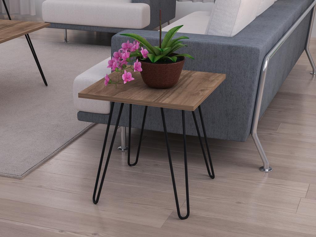 Dekorister Helen Metal Ayaklı Yan Sehpa Ceviz