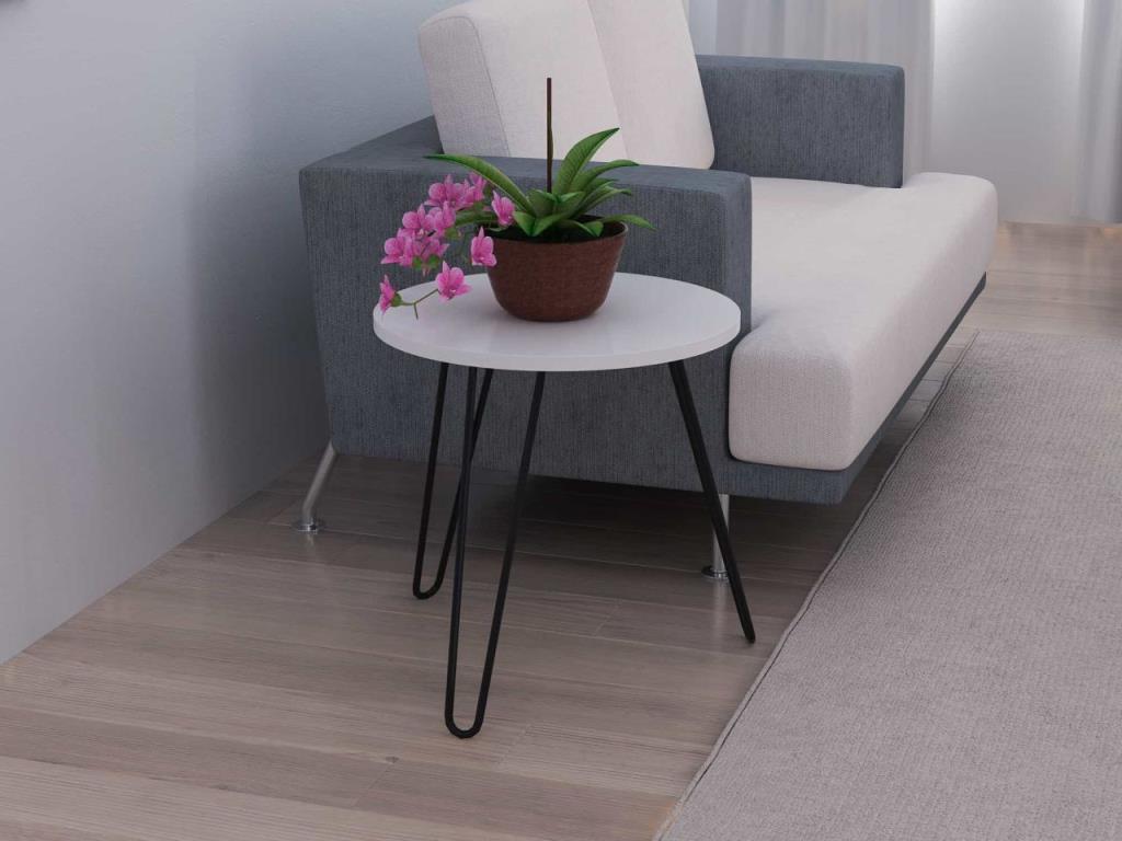 Dekorister Beren Metal Ayaklı Yan Sehpa Beyaz