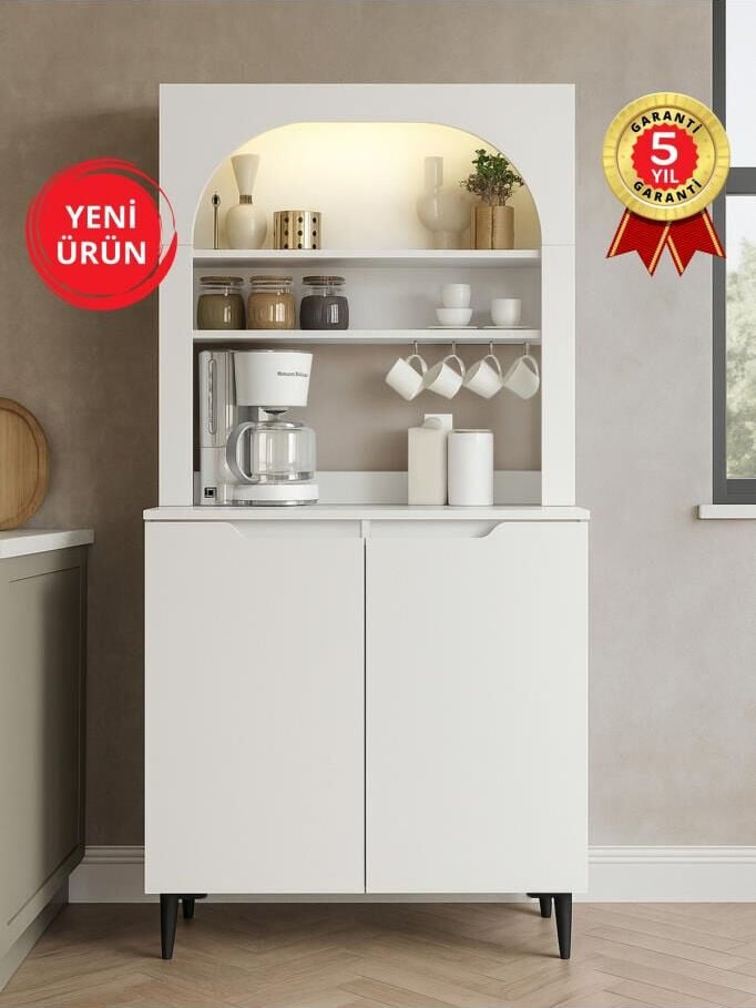 2 Kapaklı LED’li Mutfak Dolabı – Kahve Köşesi Çok Amaçlı Dolap | Melinta