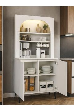 Melinta 2 Kapaklı LED’li Mutfak Dolabı – Kahve Köşesi & Çok Amaçlı Dolap