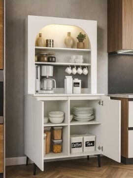 2 Kapaklı LED’li Mutfak Dolabı – Kahve Köşesi Çok Amaçlı Dolap | Melinta