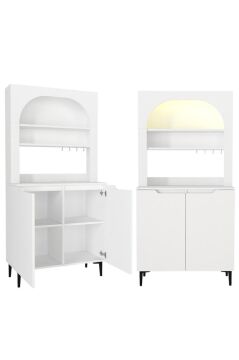 2 Kapaklı LED’li Mutfak Dolabı – Kahve Köşesi Çok Amaçlı Dolap | Melinta