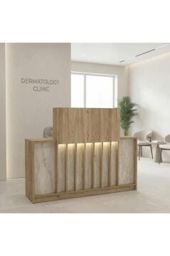 Davis Ledli Karşılama Bankosu 150 cm Ofis Kasa Resepsiyon Masası Sepet - Traverten