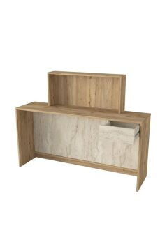 Davis Ledli Karşılama Bankosu 150 cm Ofis Kasa Resepsiyon Masası Sepet - Traverten