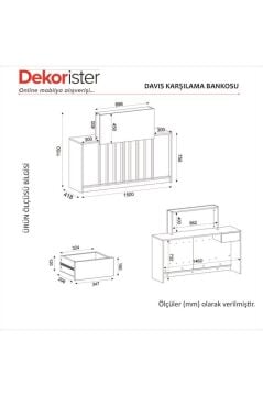Davis Ledli Karşılama Bankosu 150 cm Ofis Kasa Resepsiyon Masası Sepet - Traverten