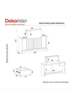 Davis Ledli Karşılama Bankosu 150 cm Ofis Kasa Resepsiyon Masası Sepet - Traverten