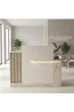 Dayana Ledli Karşılama Bankosu & Kasa Bankosu, Dolaplı ve Çekmeceli Masa 150 cm