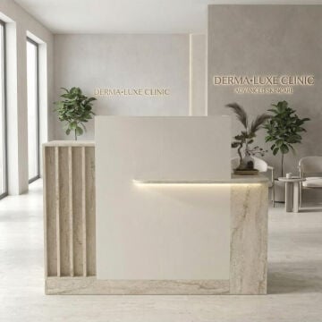 Dayana Ledli Karşılama Bankosu & Kasa Bankosu, Dolaplı ve Çekmeceli Masa 150 cm