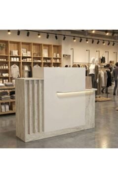 Dayana Ledli Karşılama Bankosu & Kasa Bankosu, Dolaplı ve Çekmeceli Masa 150 cm