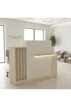 Dayana Ledli Karşılama Bankosu & Kasa Bankosu, Dolaplı ve Çekmeceli Masa 150 cm