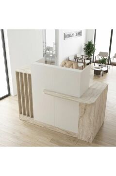 Dayana Ledli Karşılama Bankosu & Kasa Bankosu, Dolaplı ve Çekmeceli Masa 150 cm