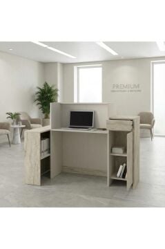 Dayana Ledli Karşılama Bankosu & Kasa Bankosu, Dolaplı ve Çekmeceli Masa 150 cm