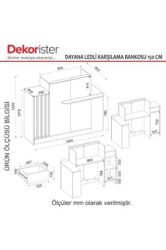 Dayana Ledli Karşılama Bankosu & Kasa Bankosu, Dolaplı ve Çekmeceli Masa 150 cm