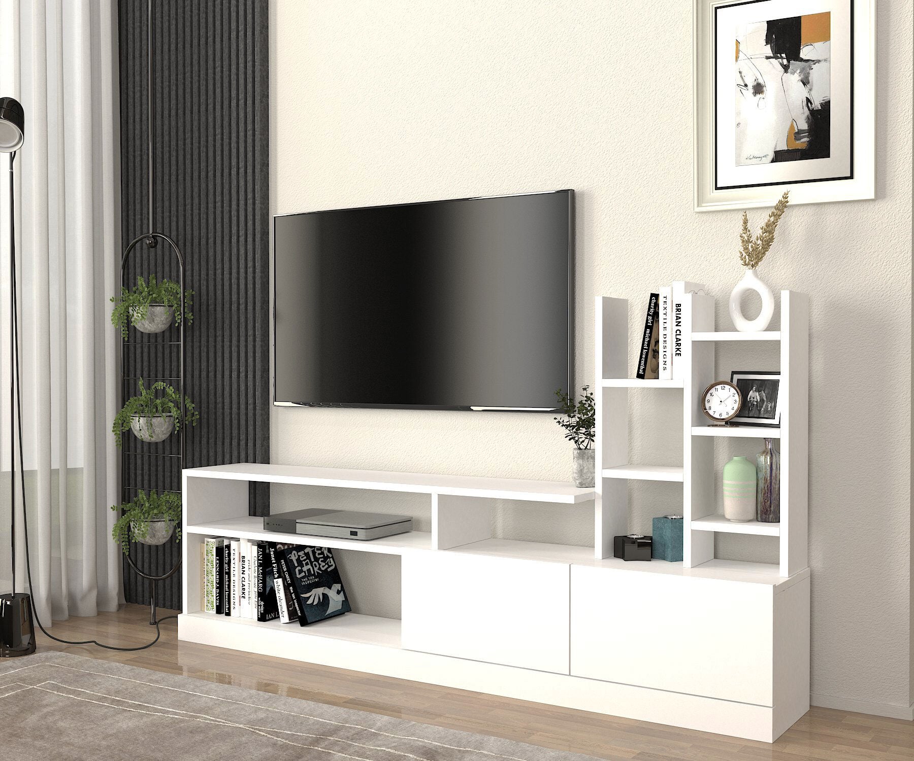 Dolunay Kitaplıklı Tv Ünitesi Beyaz