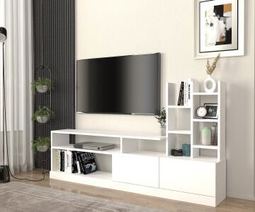 Dolunay Kitaplıklı Tv Ünitesi Beyaz