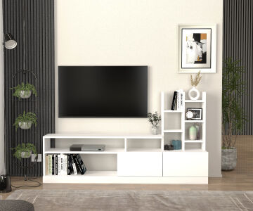 Dolunay Kitaplıklı Tv Ünitesi Beyaz