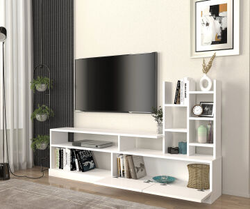 Dolunay Kitaplıklı Tv Ünitesi Beyaz