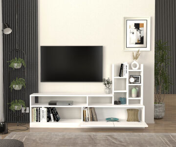 Dolunay Kitaplıklı Tv Ünitesi Beyaz