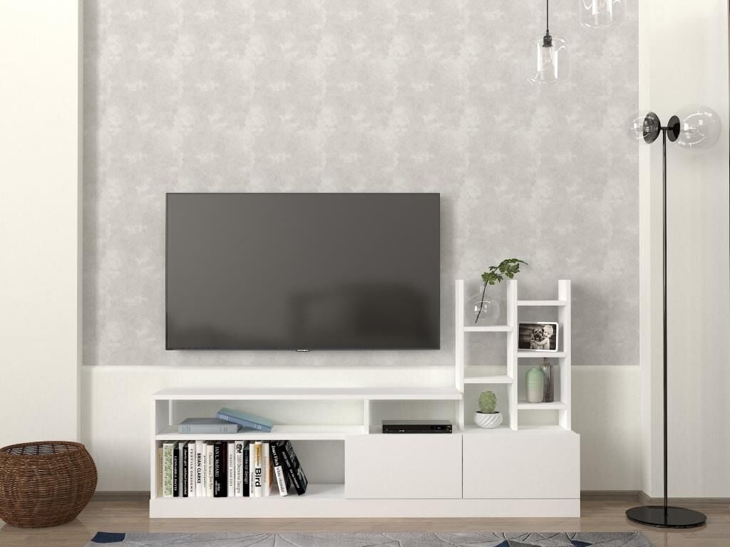 Dolunay Kitaplıklı Tv Ünitesi Beyaz