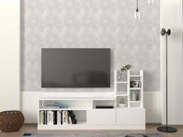 Dolunay Kitaplıklı Tv Ünitesi Beyaz