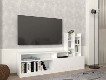 Dolunay Kitaplıklı Tv Ünitesi Beyaz