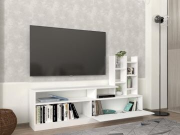 Dolunay Kitaplıklı Tv Ünitesi Beyaz