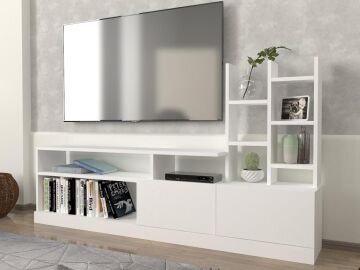 Dolunay Kitaplıklı Tv Ünitesi Beyaz