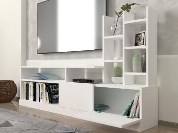 Dolunay Kitaplıklı Tv Ünitesi Beyaz